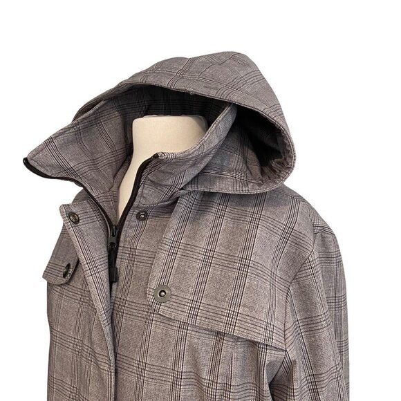 North Side Plaid Hooded Quilted Lined Rain Jacket Womens 16W hood neutral plus - Picture 5 of 13